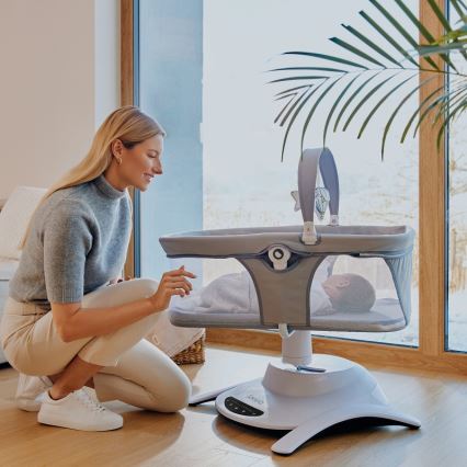 Lionelo - Ljuljaška za bebe sa melodijom 2u1 BELLA 4xAA Sivi beton + daljinski upravljač