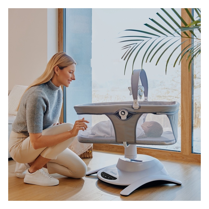 Lionelo - Ljuljaška za bebe sa melodijom 2u1 BELLA 4xAA Sivi beton + daljinski upravljač