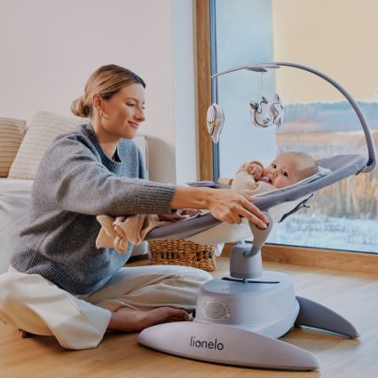 Lionelo - Dečija ljuljaška sa melodijom MELL Grey Stone 4xAA + daljinski upravljač