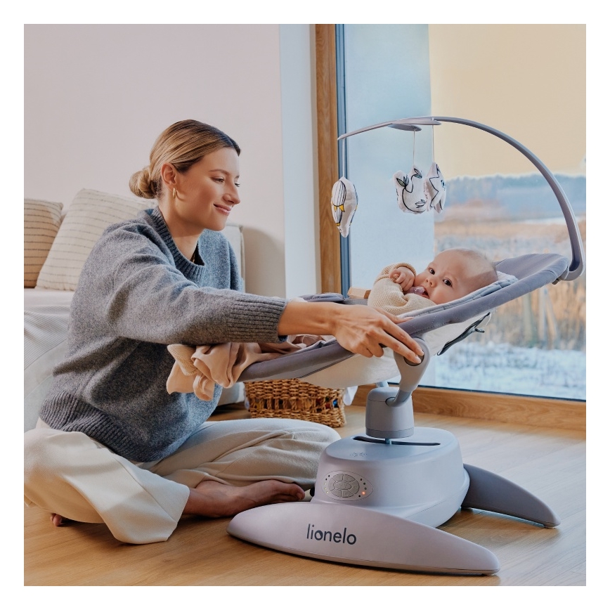 Lionelo - Dečija ljuljaška sa melodijom MELL Grey Stone 4xAA + daljinski upravljač