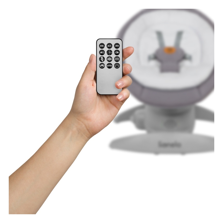 Lionelo - Dečija ljuljaška sa melodijom MELL Grey Stone 4xAA + daljinski upravljač