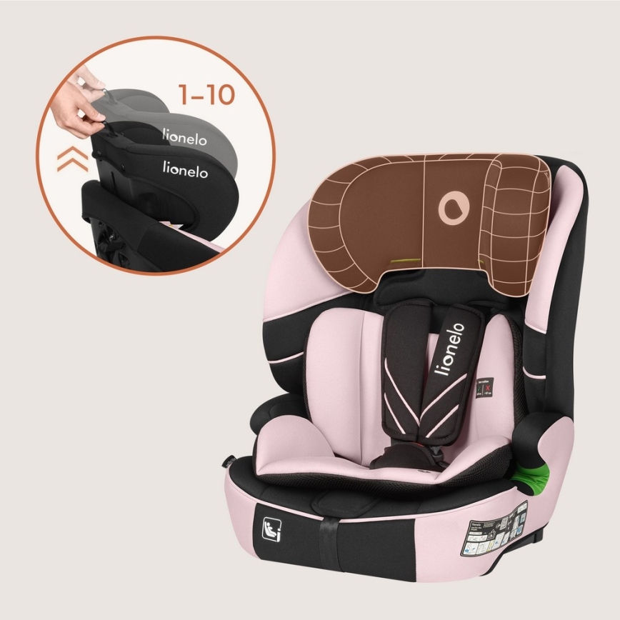 Lionelo - Dečije auto-sedište LEVI FIX i-Size 76-150 cm Pink Baby