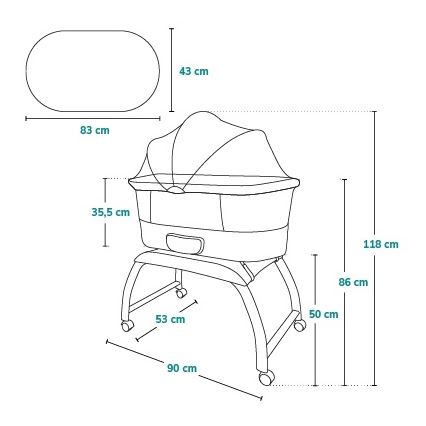 Lionelo - Dečiji krevetac sa vagom CORAL White