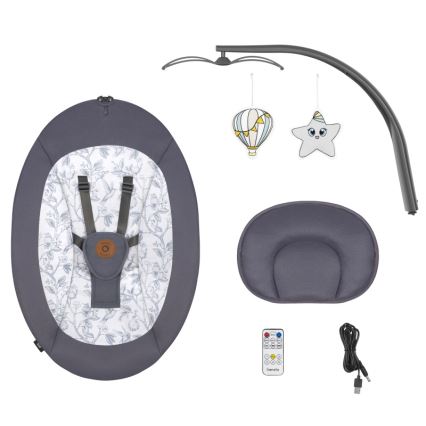 Lionelo - Dečja ljuljačka sa melodijom RALF 4xAA sivo-bela + daljinski upravljač