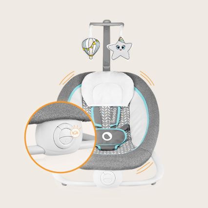 Lionelo - Dečja vibrirajuća ljuljaška sa melodijom PASCAL 2xAA siva/tirkizna