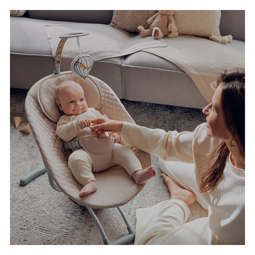 Lionelo - Ljuljaška za bebe sa melodijom RIO 4xC Bež Latte + daljinski upravljač