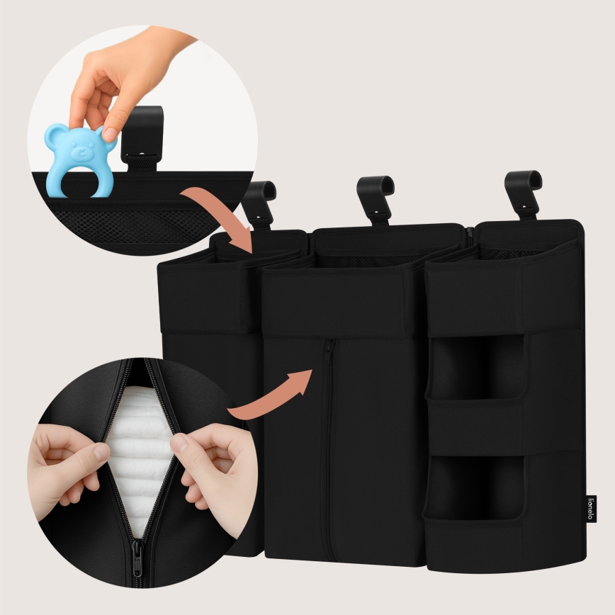 Lionelo - Organizer za krevetac 3u1 SIDEPOCKET Crna