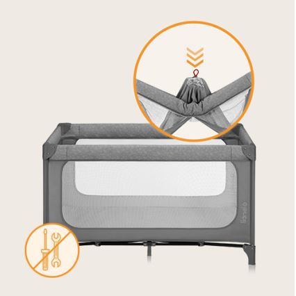 Lionelo - Prenosni krevetac JASMIN EASY FOLD Grey Stone