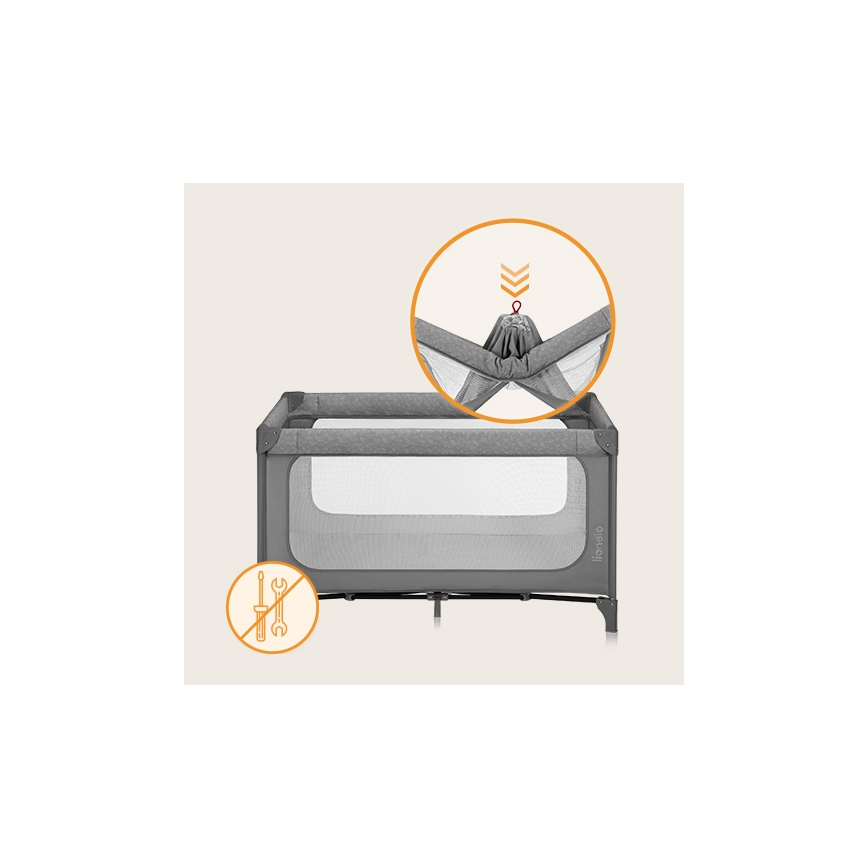 Lionelo - Prenosni krevetac JASMIN EASY FOLD Grey Stone