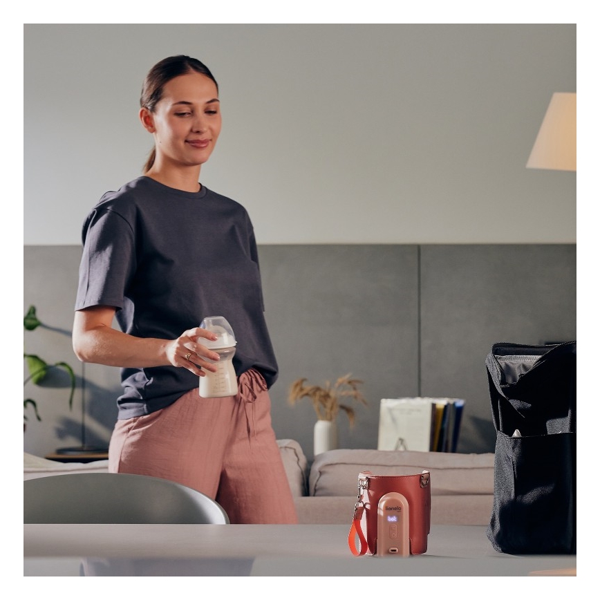 Lionelo - Punjivi grejač bočica THERMUP GO EVO 18W/5V ružičasta