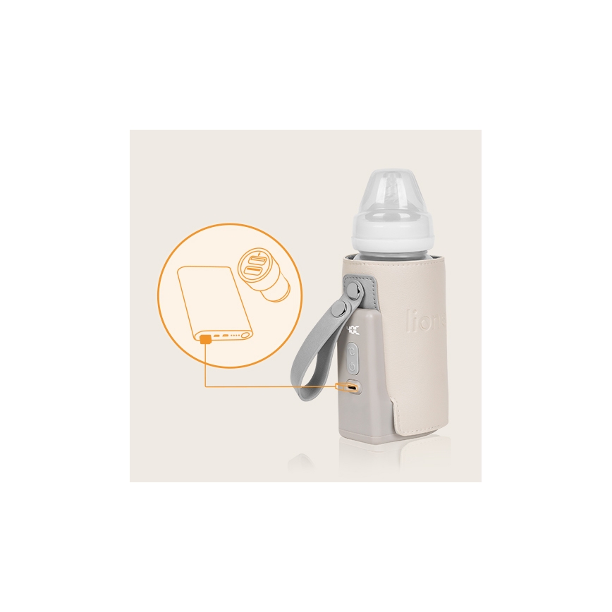 Lionelo - Punjivi grejač za flašice THERMUP GO PLUS 10W/5V bež