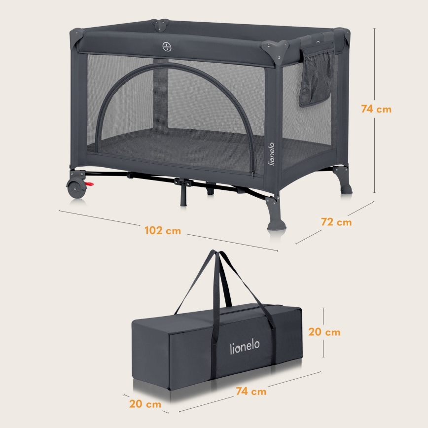 Lionelo - Putni krevetić LAURA Sivi Beton