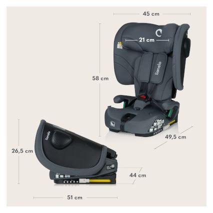 Lionelo - Sklopivo auto-sedište NELLY i-Size 76-150 cm sivi grafit