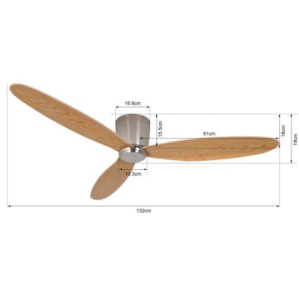 Lucci air 210519 - Stropni ventilator AIRFUSION RADAR sjajni hrom/drvo prečnika 132 cm + daljinski upravljač