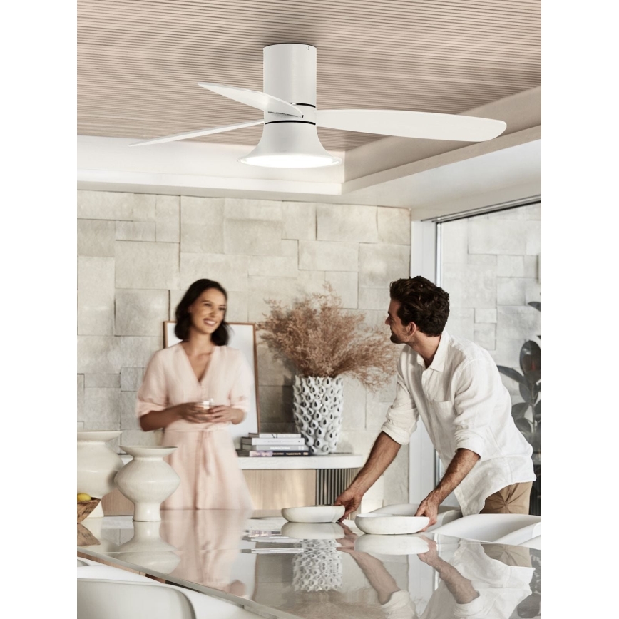 Lucci Air 210661 - LED prigušiva stropni ventilator FLUSSO 1xGX53/18W/230V drvo/bela prečnik 132 cm + daljinski upravljač