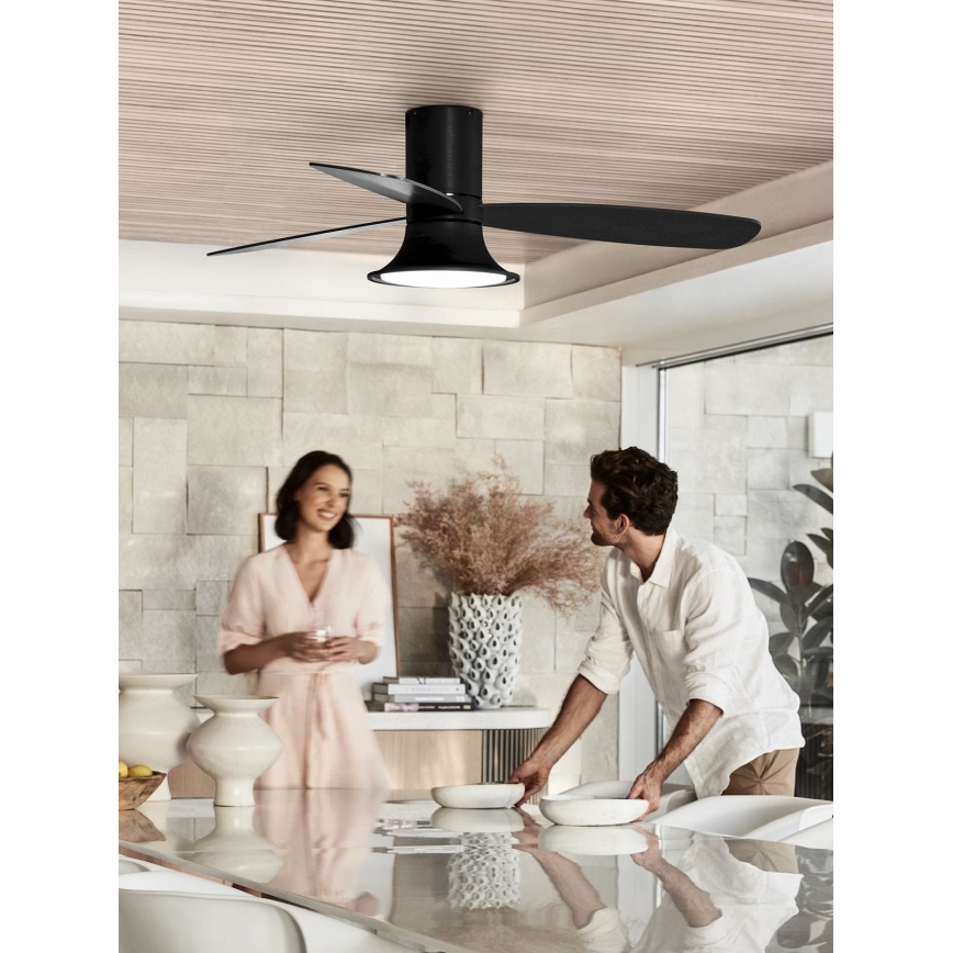 Lucci Air 210662 - LED prigušiva stropni ventilator FLUSSO 1xGX53/18W/230V drvo/crna, prečnik 132 cm + daljinski upravljač