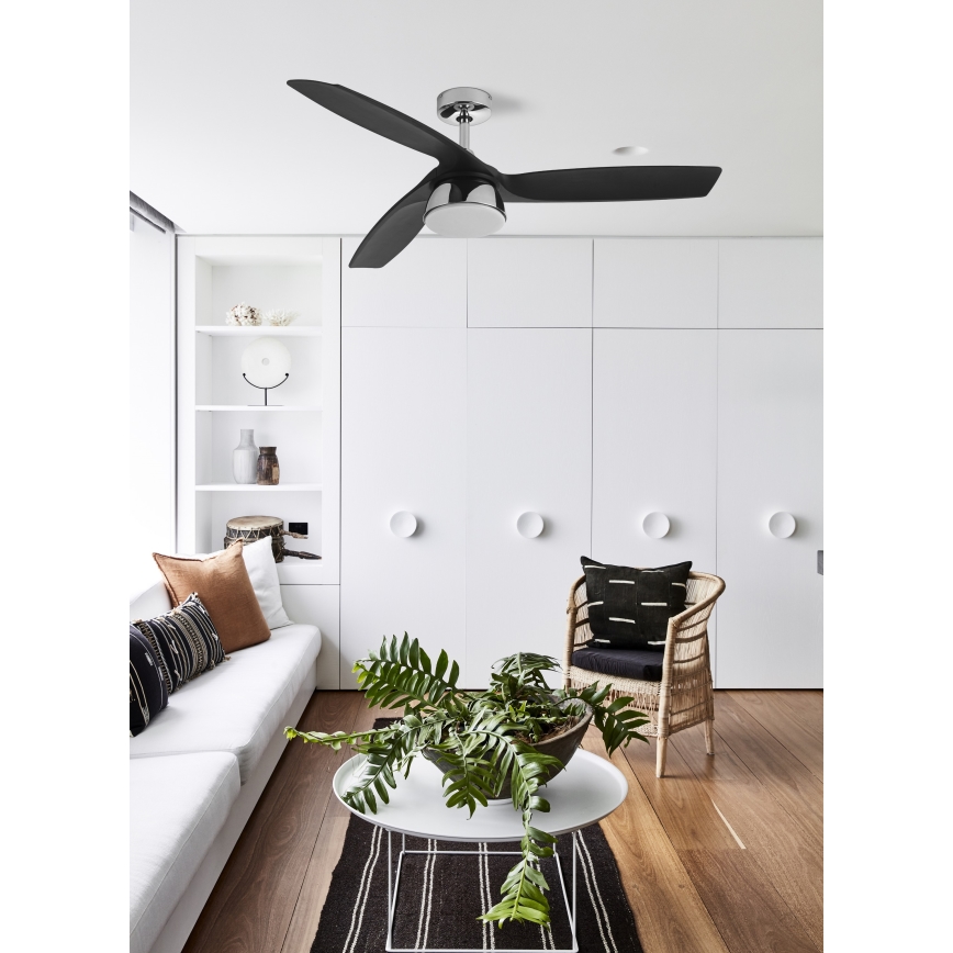 Lucci air 513072 - prigušiva LED plafonski ventilator BRONX LED/18W/230V 3000/4000/6000K crna/sjajni hrom Ø 132 cm + daljinski upravljač