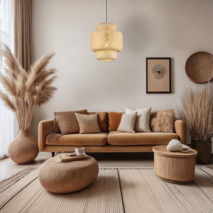 Luster HESTIA na sajli, 1xE27/60W/230V, prečnik 30 cm, bambus