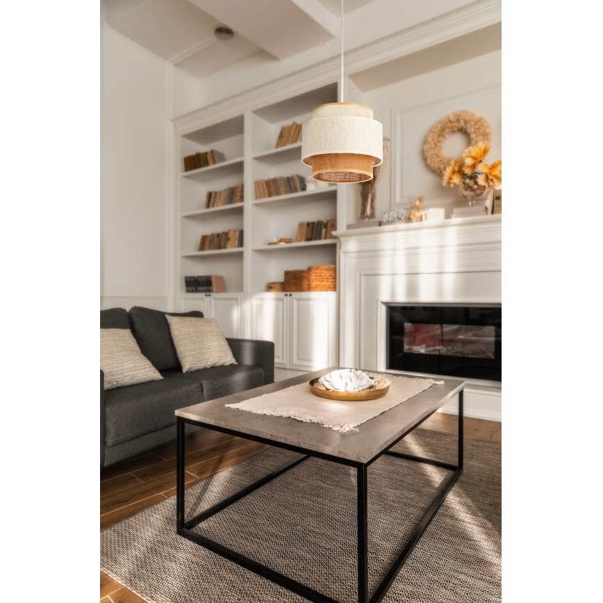 Luster na kablu BOHO 1xE27/60W/230V, Ø 20 cm, bela/juta