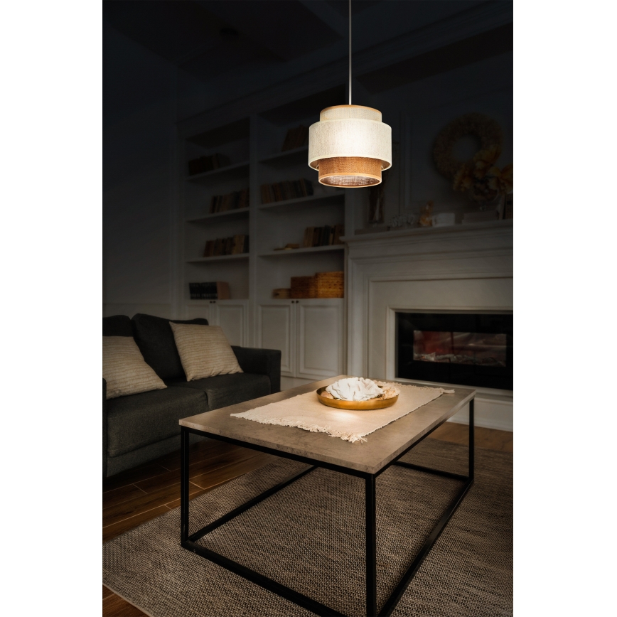 Luster na kablu BOHO 1xE27/60W/230V, Ø 20 cm, bela/juta