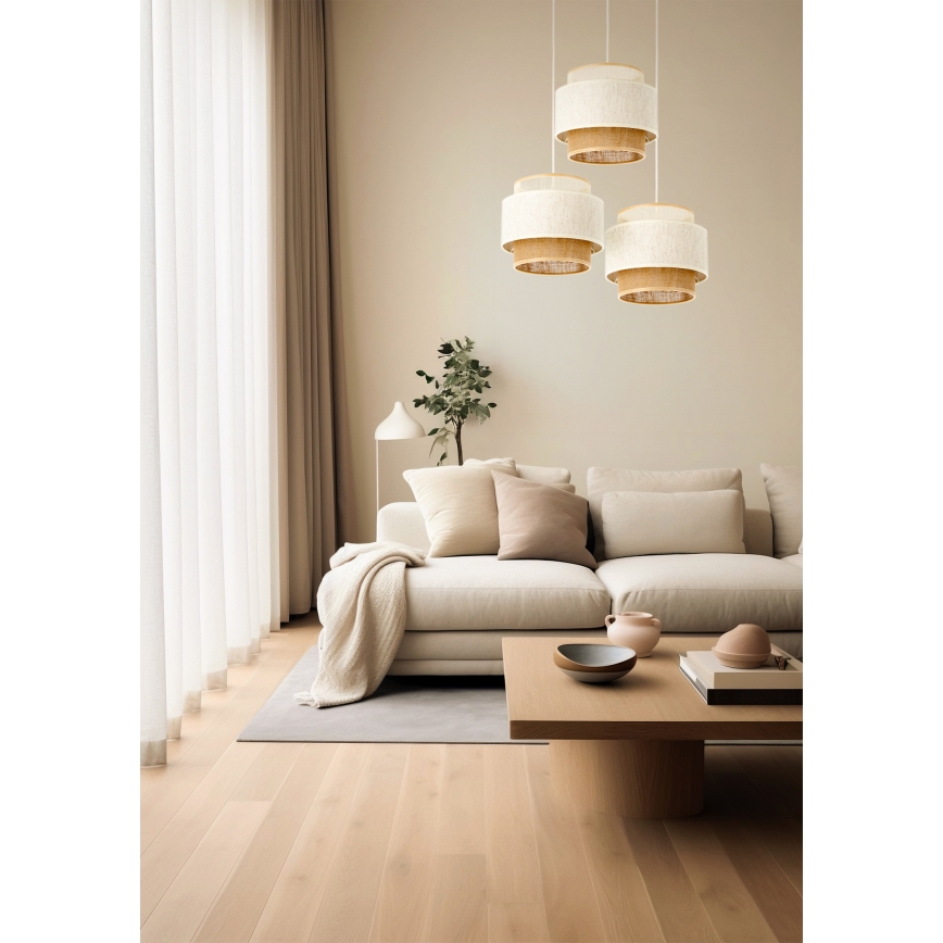 Luster na kablu BOHO 3xE27/60W/230V bela/juta