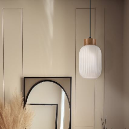 Luster na kablu HARMONY 1xE27/15W/230V prečnik 14 cm bela/hrast