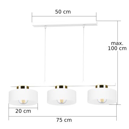 Luster na kablu IGNIA 3xE27/60W/230V bela/zlatna