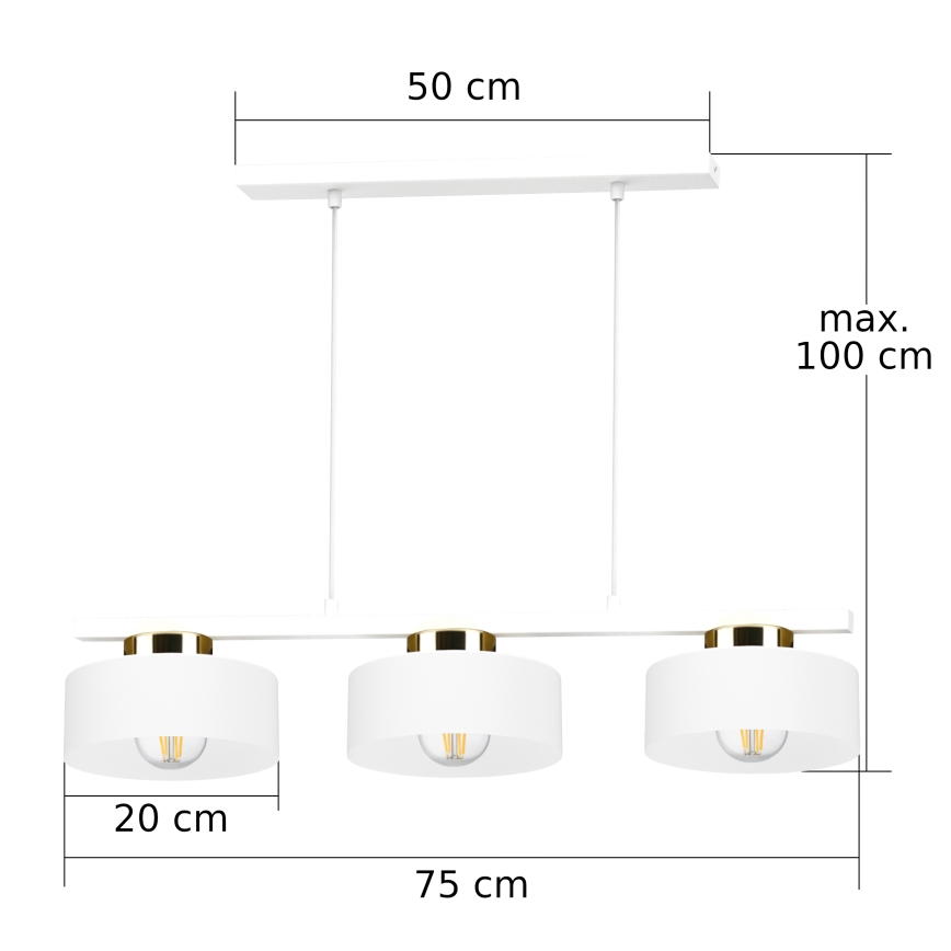 Luster na kablu IGNIA 3xE27/60W/230V bela/zlatna