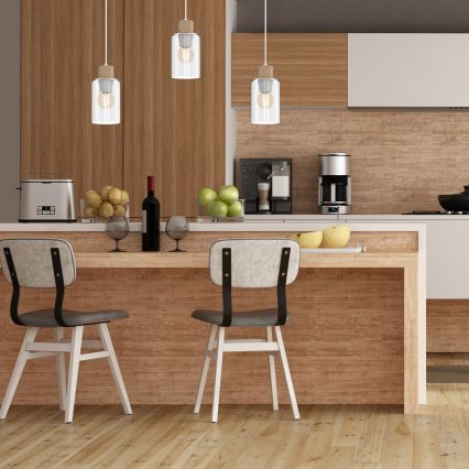 Luster na kablu MADERA 1xE27/60W/230V bela/drvo