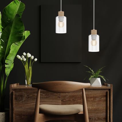 Luster na kablu MADERA 1xE27/60W/230V bela/drvo