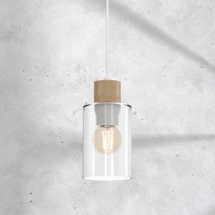 Luster na kablu MADERA 1xE27/60W/230V bela/drvo