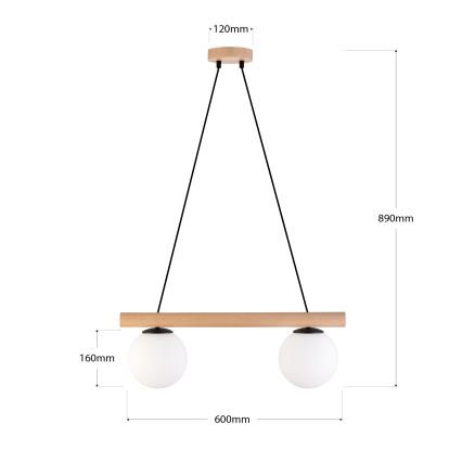 Luster na kablu WOODSTOCK 2xE27/15W/230V drvo/crna