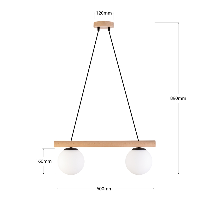 Luster na kablu WOODSTOCK 2xE27/15W/230V drvo/crna