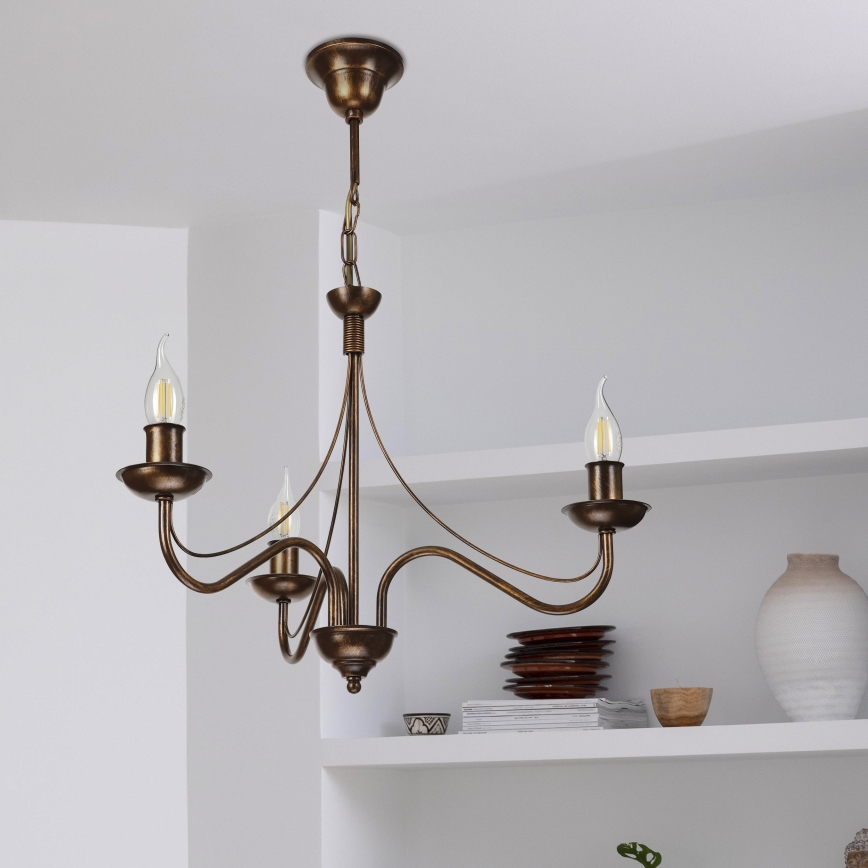 Luster na lancu ANTON 3xE14/15W/230V bronzan
