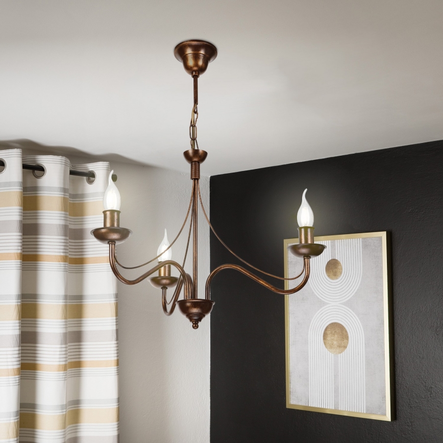 Luster na lancu ANTON 3xE14/15W/230V bronzan