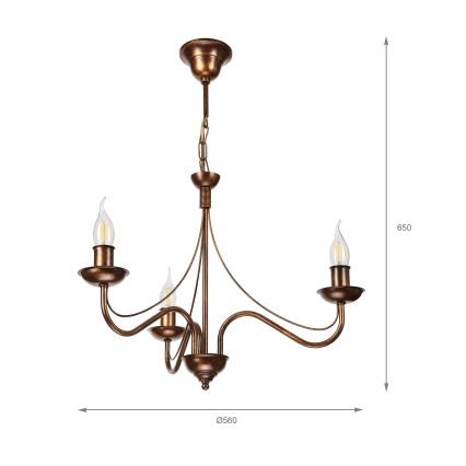 Luster na lancu ANTON 3xE14/15W/230V bronzan