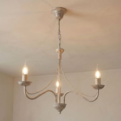 Luster na lancu ANTON 3xE14/60W/230V bela patina