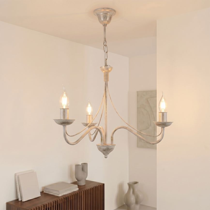 Luster na lancu ANTON 3xE14/60W/230V bela patina