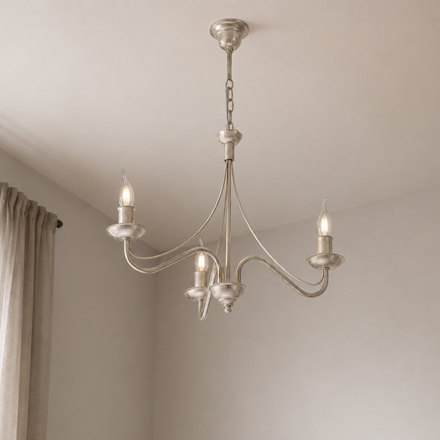 Luster na lancu ANTON 3xE14/60W/230V bela patina