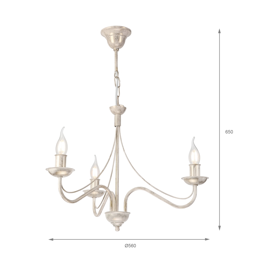 Luster na lancu ANTON 3xE14/60W/230V bela patina
