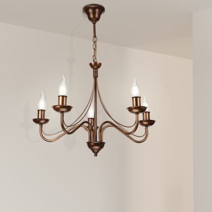 Luster na lancu ANTON 5xE14/15W/230V bronzan