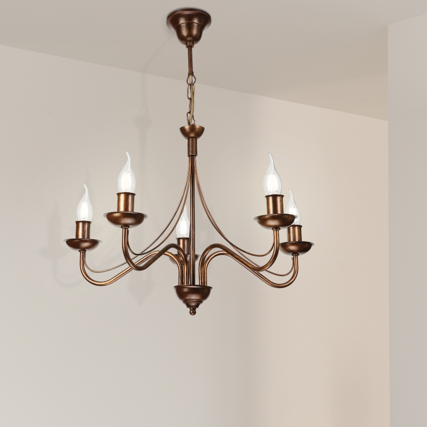 Luster na lancu ANTON 5xE14/15W/230V bronzan