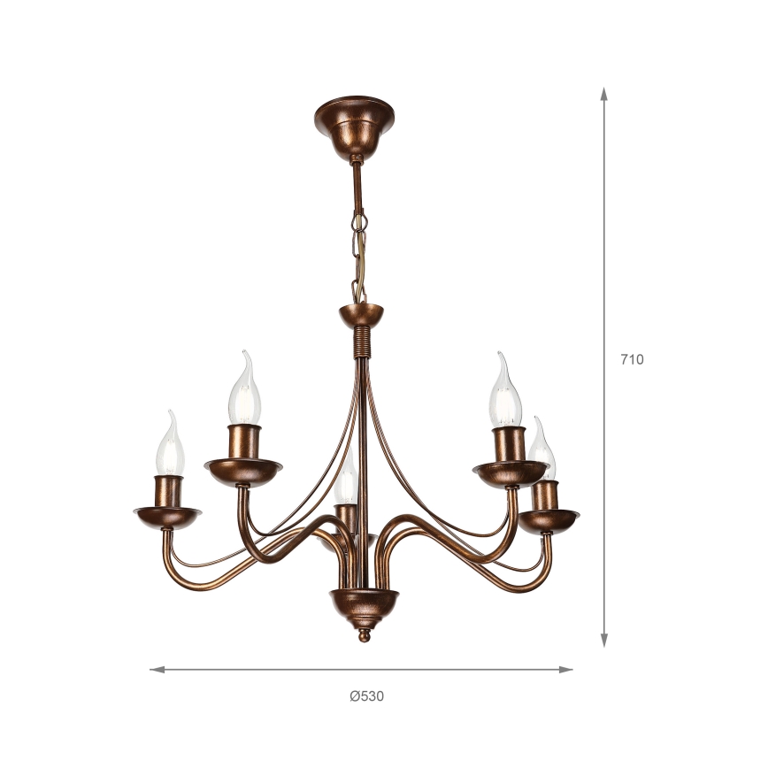 Luster na lancu ANTON 5xE14/15W/230V bronzan