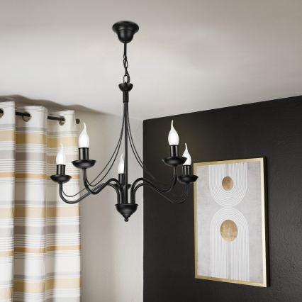 Luster na lancu ANTON 5xE14/15W/230V crne boje
