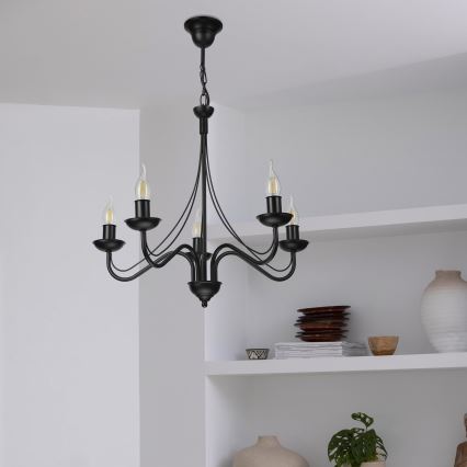 Luster na lancu ANTON 5xE14/15W/230V crne boje