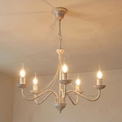 Luster na lancu ANTON 5xE14/60W/230V bela patina