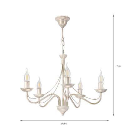 Luster na lancu ANTON 5xE14/60W/230V bela patina