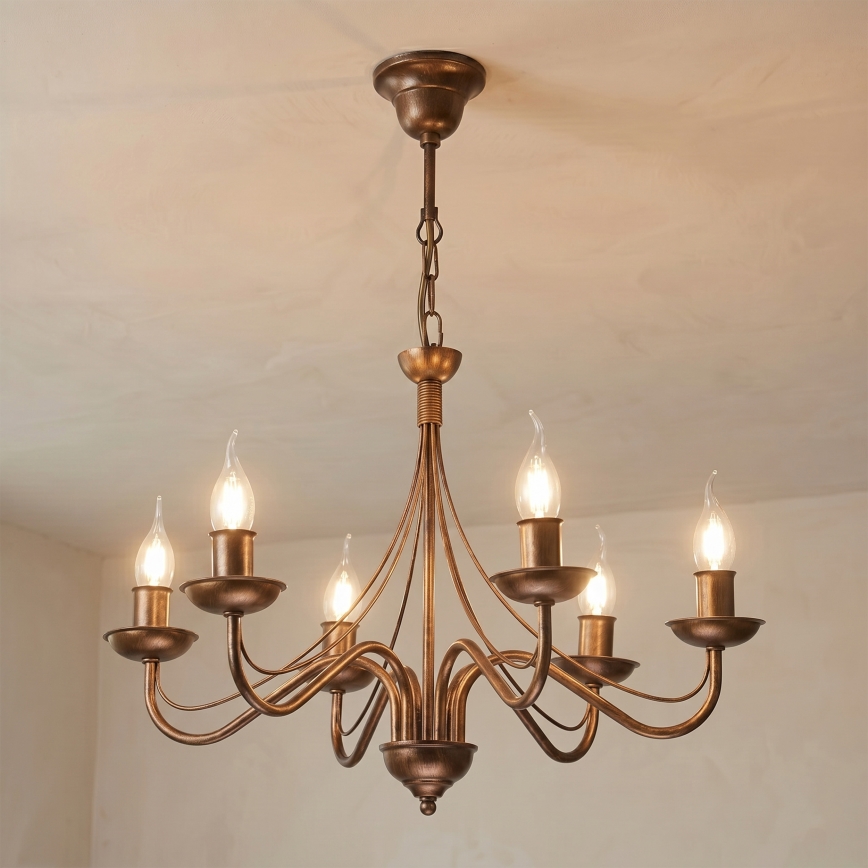 Luster na lancu ANTON 6xE14/60W/230V bronzan