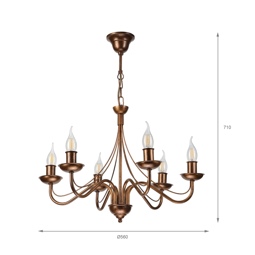 Luster na lancu ANTON 6xE14/60W/230V bronzan