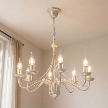 Luster na lancu ANTON 8xE14/60W/230V bela patina